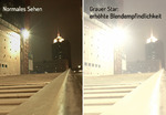Vergleich: Normales Sehen und erhöhte Blendempfindlichkeit bei Grauem Star (Katarakt) &middot; Bild: SMP media